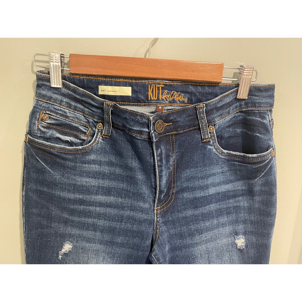 KUT from the Kloth Katy Boyfriend‎ Jeans Distressed Dark Wash Denim Size 6 - Picture 3 of 7